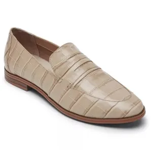 Rockport Perpetua Penny Loafer round toe slip on snake embossed leather tan 11