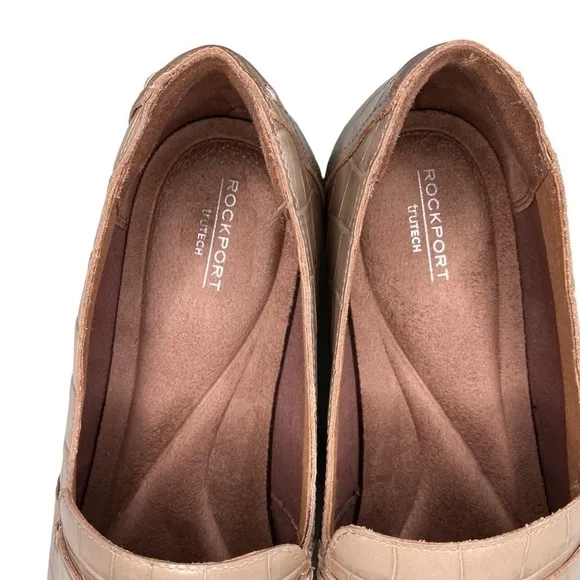 Rockport Perpetua Penny Loafer round toe slip on snake embossed leather tan 11