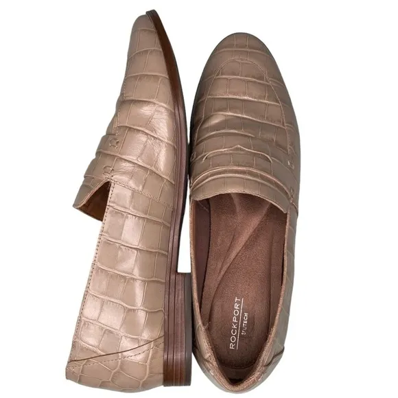 Rockport Perpetua Penny Loafer round toe slip on snake embossed leather tan 11