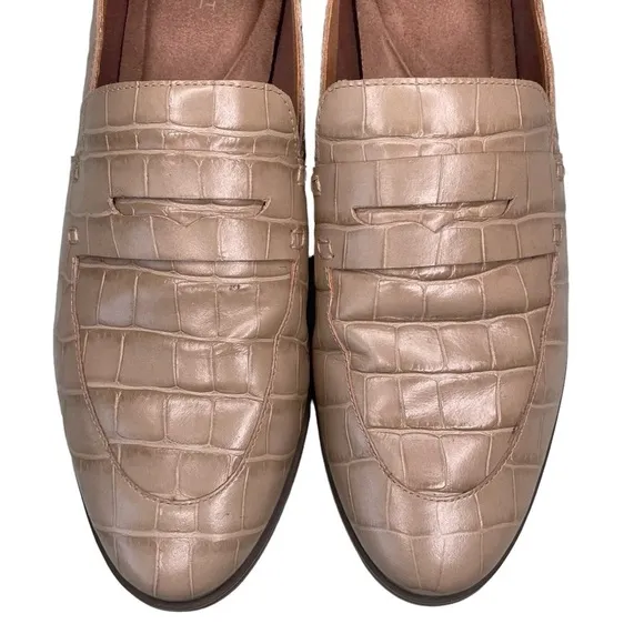 Rockport Perpetua Penny Loafer round toe slip on snake embossed leather tan 11