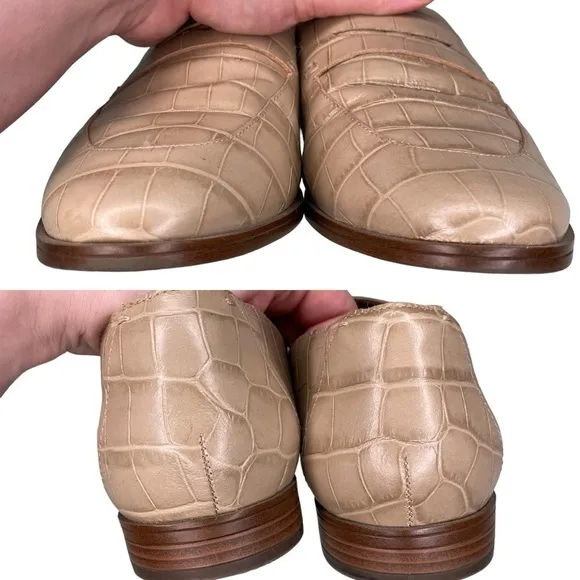 Rockport Perpetua Penny Loafer round toe slip on snake embossed leather tan 11
