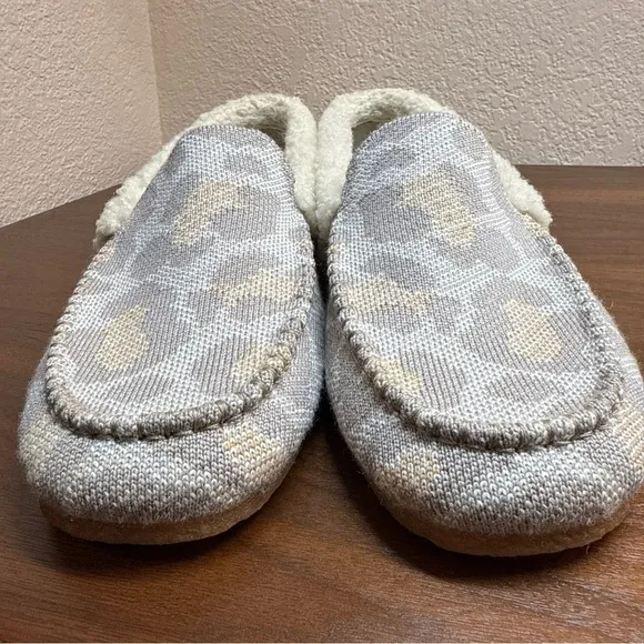 Rothy’s The Slipper Cozy Cat Beige Leopard Womens 9 Fleece Lined Driving Loafers