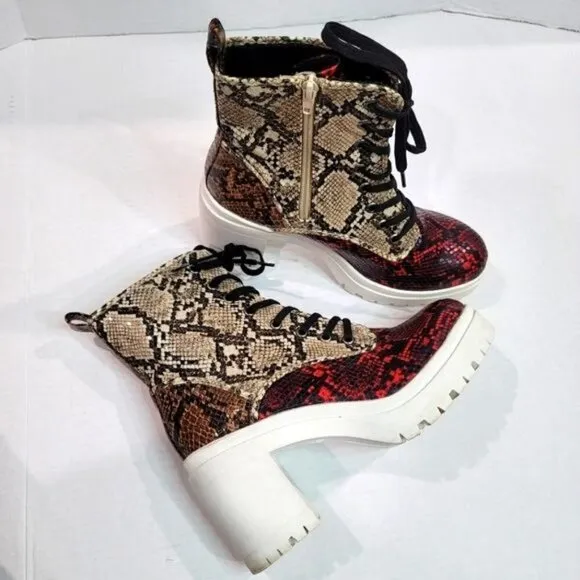 Rouge Helium Regal Snakeskin Chunky Heel Boots Size 9