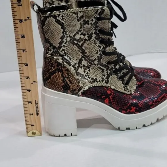 Rouge Helium Regal Snakeskin Chunky Heel Boots Size 9