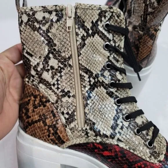 Rouge Helium Regal Snakeskin Chunky Heel Boots Size 9