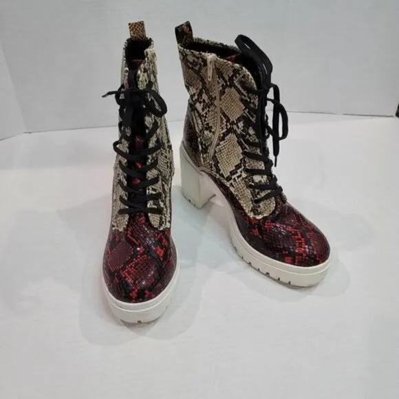 Rouge Helium Regal Snakeskin Chunky Heel Boots Size 9