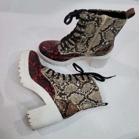 Rouge Helium Regal Snakeskin Chunky Heel Boots Size 9