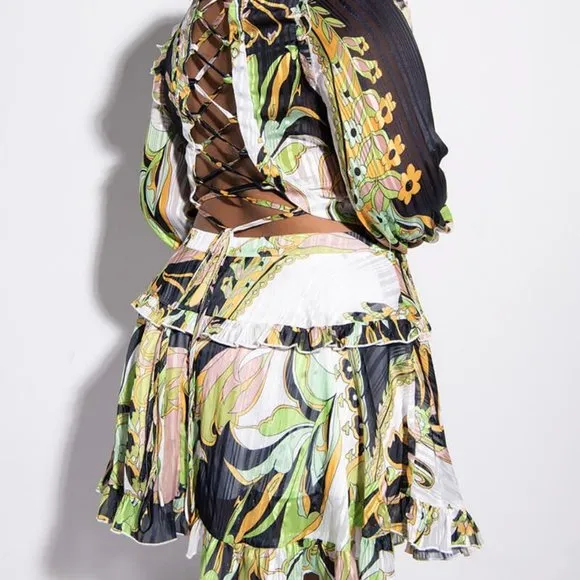 ROYALTY READY SCARF PRINT LACE BACK DRESS ( BRAND NEW !!!!!!!!! )