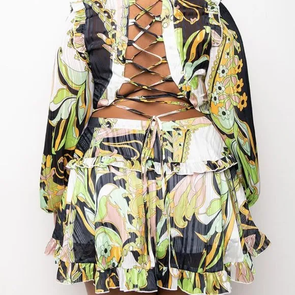 ROYALTY READY SCARF PRINT LACE BACK DRESS ( BRAND NEW !!!!!!!!! )