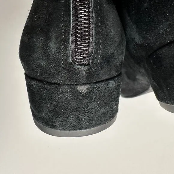 Sacha London EUC Chanel Strappy Almond Toe Black Suede Back Zip Flats Shoes 10