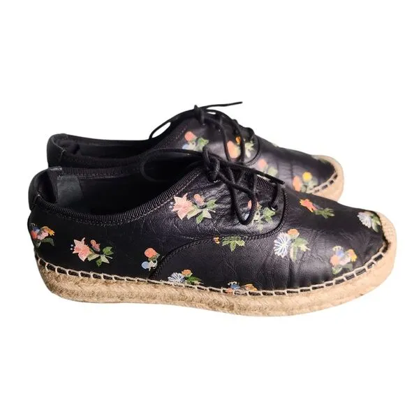 Saint Laurent Grunge Espadrilles Size 37  Black Floral‎ Leather Lace-up Sneaker