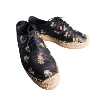 Saint Laurent Grunge Espadrilles Size 37  Black Floral‎ Leather Lace-up Sneaker