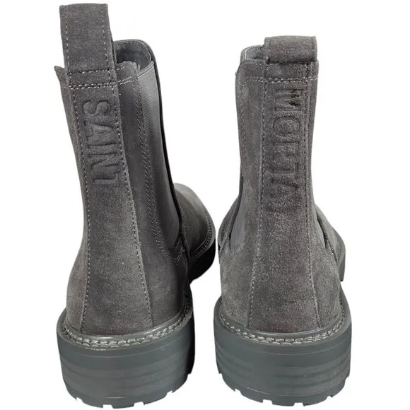 Saint Morta Chunky Chelsea Boots Mens 7 Dark Gray Suede Leather Embossed Pull On