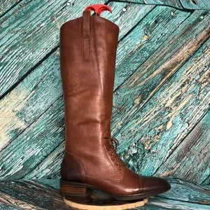 Saks, fifth Avenue, whiskey, brown leather boots with front tie