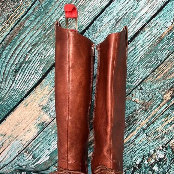 Saks, fifth Avenue, whiskey, brown leather boots with front tie