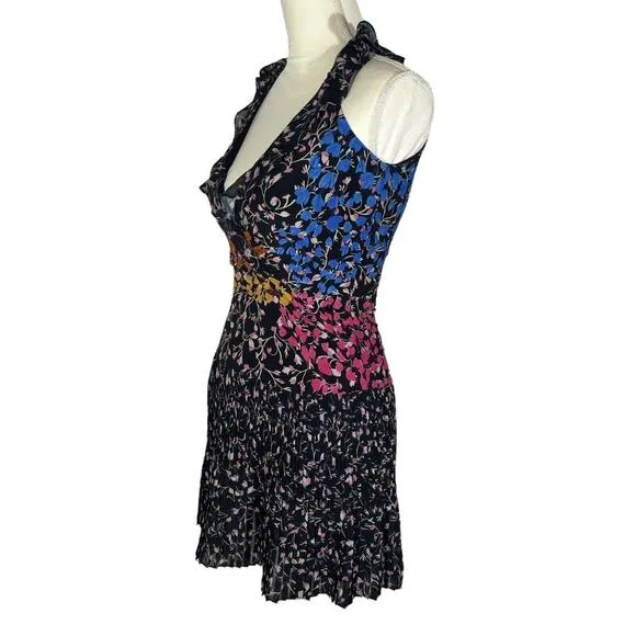 SALONI Amy Floral-Print Silk Dress In Ebony Posey Mini Sleeveless Ruffles Size 0