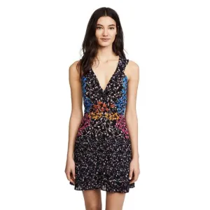 SALONI Amy Floral-Print Silk Dress In Ebony Posey Mini Sleeveless Ruffles Size 0