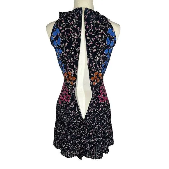 SALONI Amy Floral-Print Silk Dress In Ebony Posey Mini Sleeveless Ruffles Size 0
