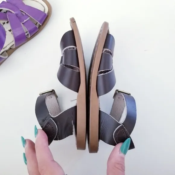SALT WATER Sandals 2 Pair Purple Dark Brown Leather Sandals Size 6 Toddler