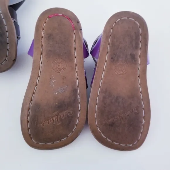 SALT WATER Sandals 2 Pair Purple Dark Brown Leather Sandals Size 6 Toddler