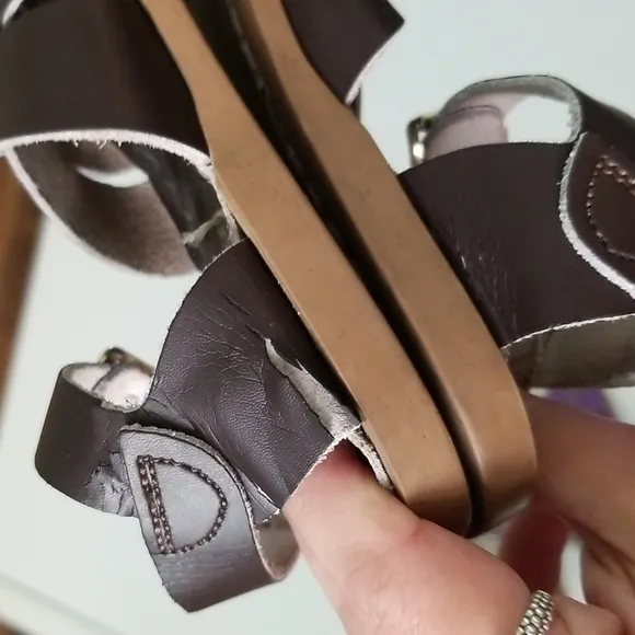 SALT WATER Sandals 2 Pair Purple Dark Brown Leather Sandals Size 6 Toddler