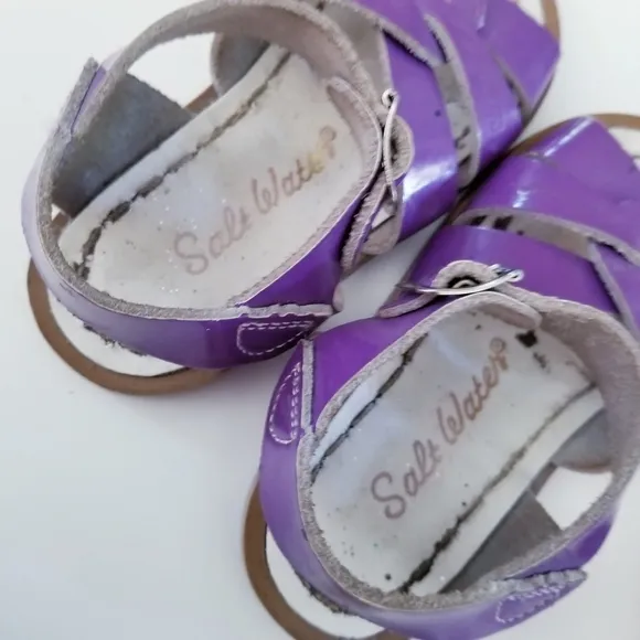 SALT WATER Sandals 2 Pair Purple Dark Brown Leather Sandals Size 6 Toddler