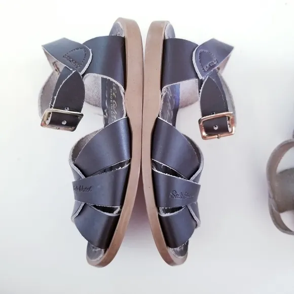SALT WATER Sandals 2 Pair Purple Dark Brown Leather Sandals Size 6 Toddler