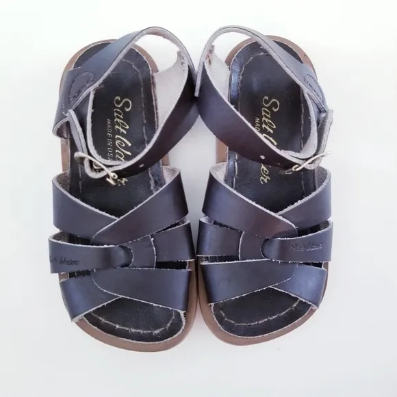 SALT WATER Sandals 2 Pair Purple Dark Brown Leather Sandals Size 6 Toddler