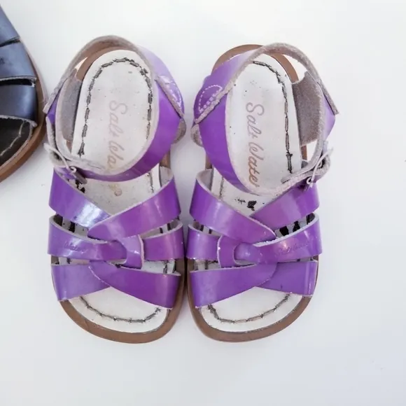 SALT WATER Sandals 2 Pair Purple Dark Brown Leather Sandals Size 6 Toddler