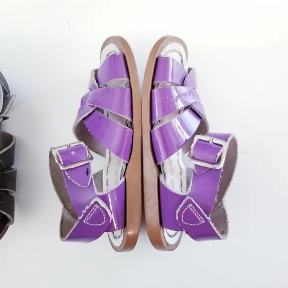 SALT WATER Sandals 2 Pair Purple Dark Brown Leather Sandals Size 6 Toddler