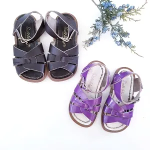 SALT WATER Sandals 2 Pair Purple Dark Brown Leather Sandals Size 6 Toddler