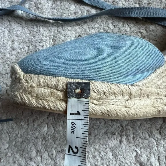 Saludos Light Denim Wrap Ankle Strap Platform Wedge Espadrille Size 8