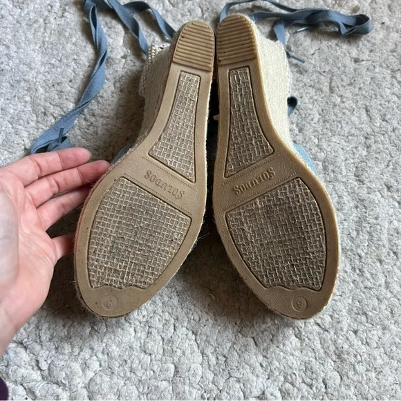 Saludos Light Denim Wrap Ankle Strap Platform Wedge Espadrille Size 8