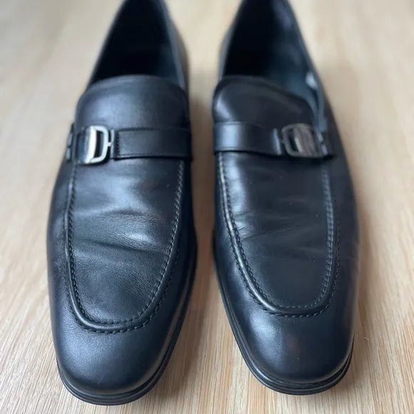 Salvatore Ferragamo Black Leather Loafers with Penny Strap