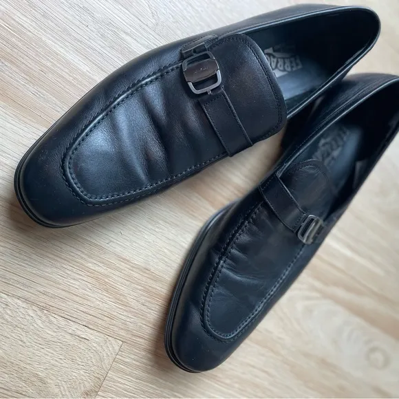 Salvatore Ferragamo Black Leather Loafers with Penny Strap