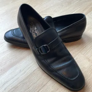 Salvatore Ferragamo Black Leather Loafers with Penny Strap