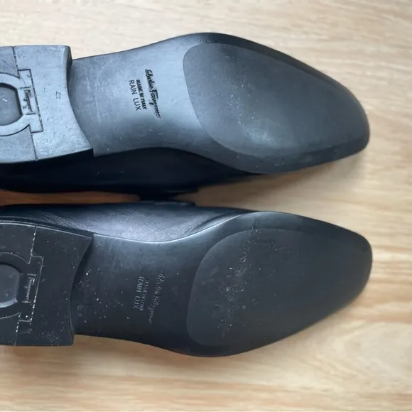 Salvatore Ferragamo Black Leather Loafers with Penny Strap