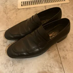 Salvatore Ferragamo black leather rain lux penny loafers