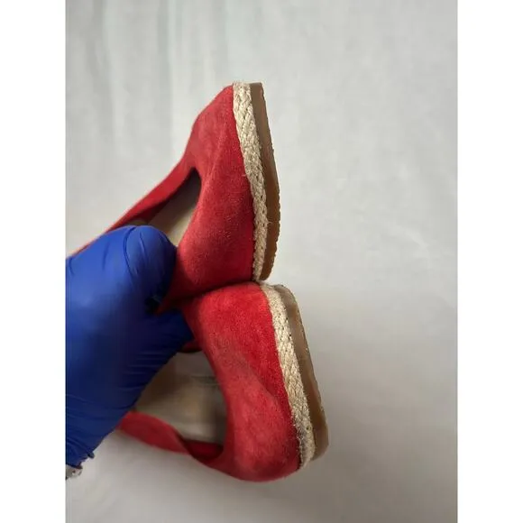 Salvatore Ferragamo Red Suede Sqaure Toe Wedge Heels Espadrilles Limited Edition