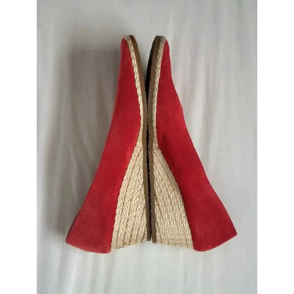Salvatore Ferragamo Red Suede Sqaure Toe Wedge Heels Espadrilles Limited Edition