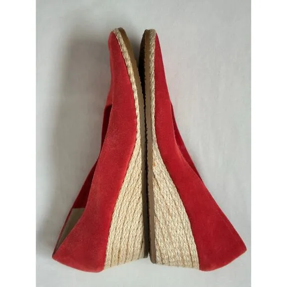 Salvatore Ferragamo Red Suede Sqaure Toe Wedge Heels Espadrilles Limited Edition