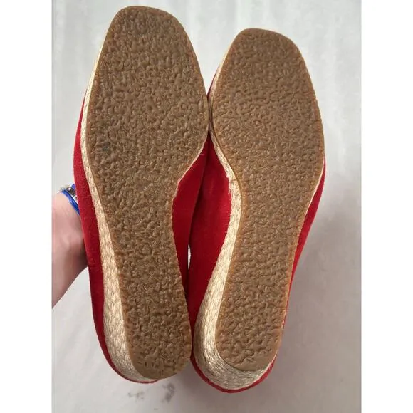 Salvatore Ferragamo Red Suede Sqaure Toe Wedge Heels Espadrilles Limited Edition