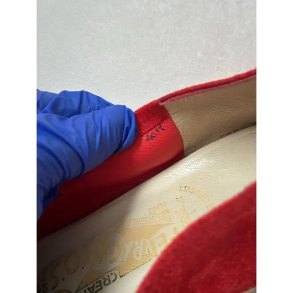 Salvatore Ferragamo Red Suede Sqaure Toe Wedge Heels Espadrilles Limited Edition
