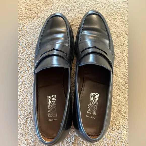 Salvatore Ferragamo Tramezza Black Leather Penny Loafers men’s Size 12D