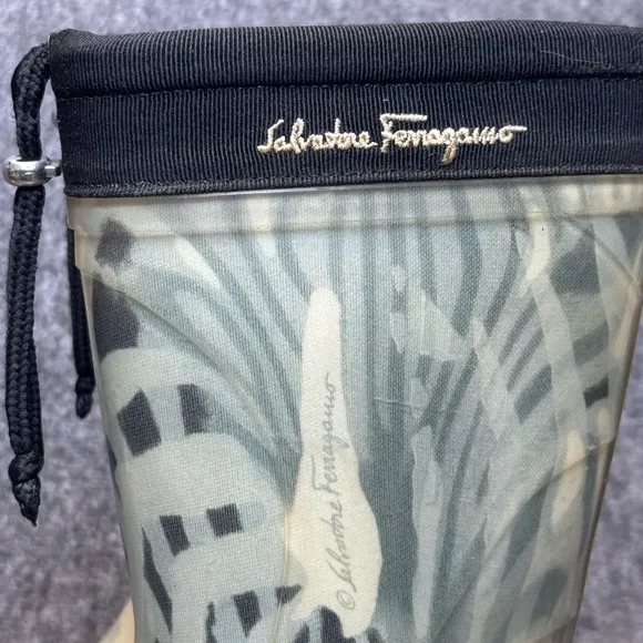 Salvatore Ferragamo Women’s Mid Calf Rubber Rain Boots Size 7 Made In Italy