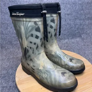 Salvatore Ferragamo Women’s Mid Calf Rubber Rain Boots Size 7 Made In Italy