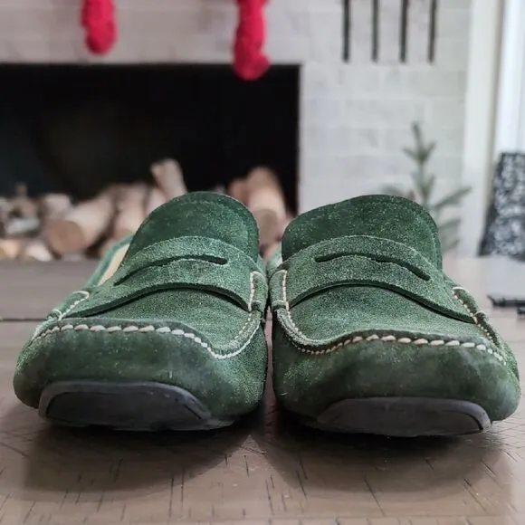 Salvatore Ferragamo Billy 2 Green Suede Driving Loafers Sz 9