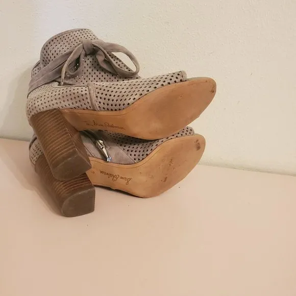 Sam Edelman 7M Tan Leather Caged Laser Cut Booties Heels ELLERY Sandals Open Toe
