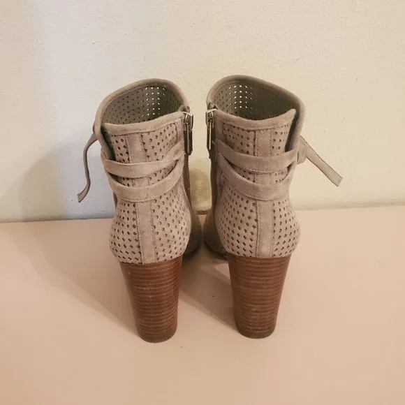 Sam Edelman 7M Tan Leather Caged Laser Cut Booties Heels ELLERY Sandals Open Toe