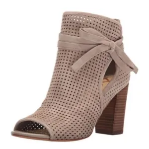 Sam Edelman 7M Tan Leather Caged Laser Cut Booties Heels ELLERY Sandals Open Toe